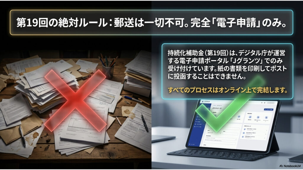 持続化補助金の申請方法　Jグランツは輸送は一切不可。電子申請のみ。